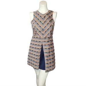 Esley Tea Time Dress Medium Keyhole back Sleeveless Classic Blue/Tan Color